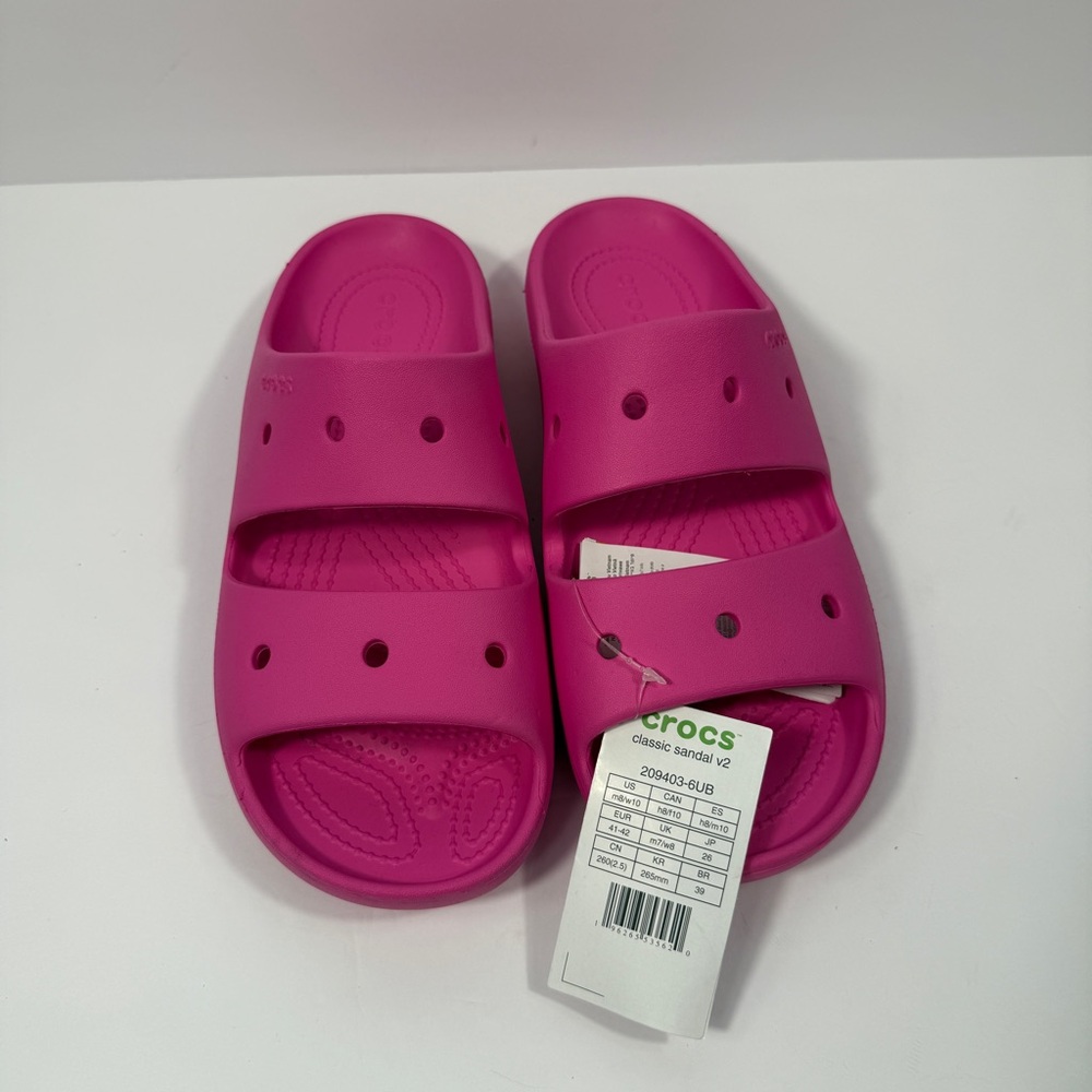 NWT CROCS Classic Sandal v2 Bright Pink Women’s 10 Shoe Comfort Slip On - Picture 3 of 6